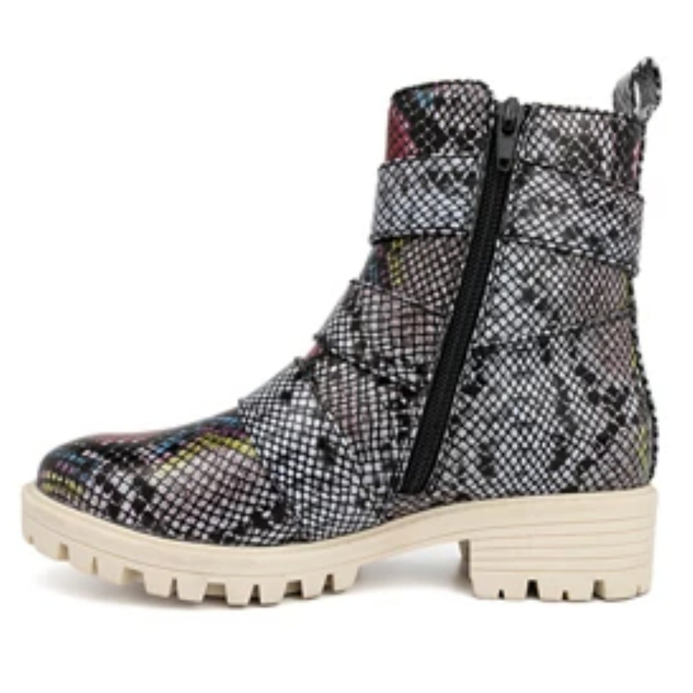 NEW Womens Combat Boots Moto Grunge Pink Multi Jeweled Bling Buckles Reptile 7.5 - Picture 7 of 12
